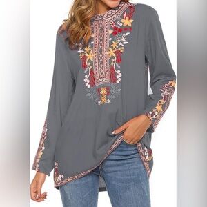 Vakakado Embroidered‎ Top Loose Tunic Size XL NWT